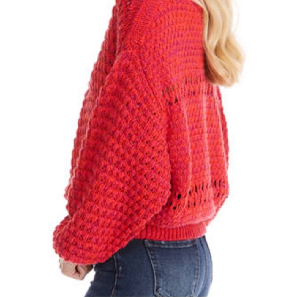 Free People Coconut V-Neck Sweater in Dragonfruit Combo NWT